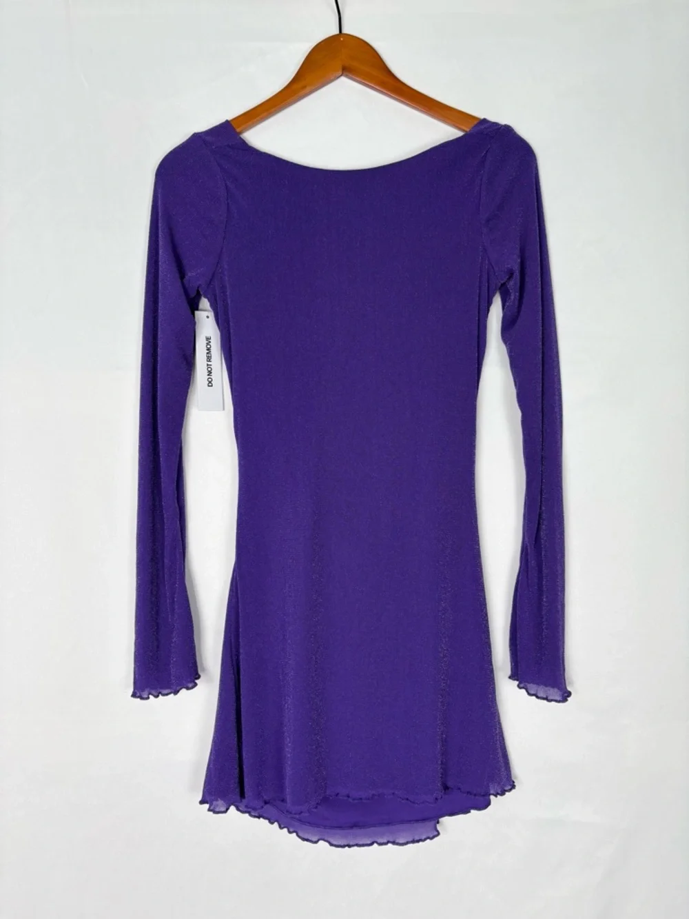 NEW Princess Polly Leshner Long Sleeve Mini Dress Purple Size 6 Shimmer Low Back
